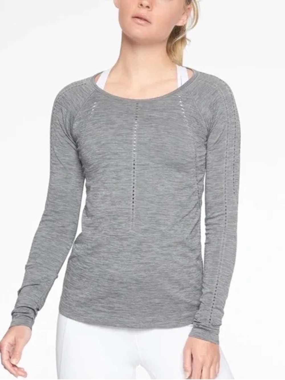 Athleta Foothill Seamless Cropped Longsleeve Tee in Heathered Grey